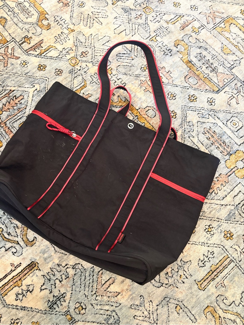 NWOT  20L Black Red  Nylon Daily Multi Pocket Tote Gym Travel Shoulder Bag